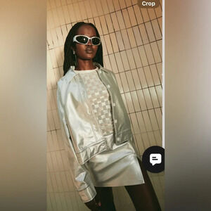 NIA VENUS JACKET Metallic Silver vegan leather  size small Edgy Streatwear.